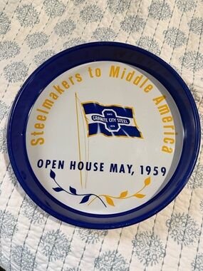 Steelmakers vintage round Tin Tray GRANITE CITY STEEL 1959